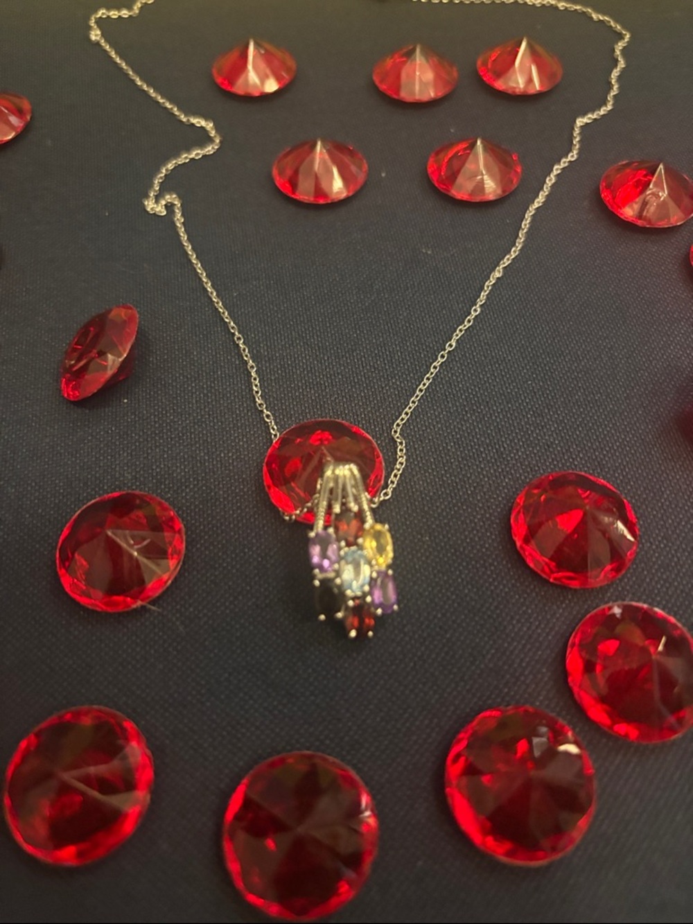 EverTrue Multi-Gem Floral Pendant Necklace (20”) in Stainless Steel 3.40 ctw